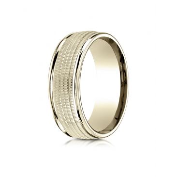 10k Yellow Gold 8mm Comfort-Fit  multi milgrain center high polish round edge Design band