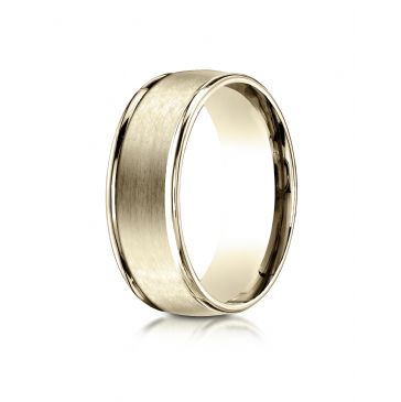 18k Yellow Gold 8mm Comfort-Fit Satin Finish High Polished Round Edge Carved Design Band