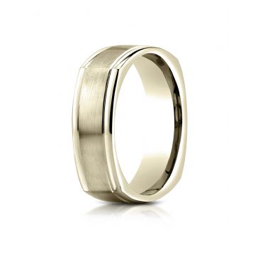 14k Yellow Gold 7mm Comfort-Fit Satin-Finished Four-Sided Carved Design Band