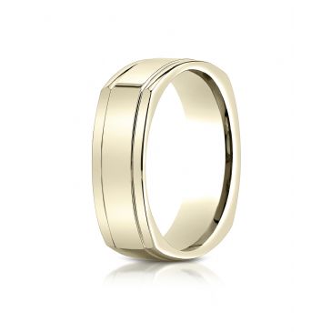 14k Yellow Gold 7mm Comfort-Fit High Polished Four-Sided Carved Design Band