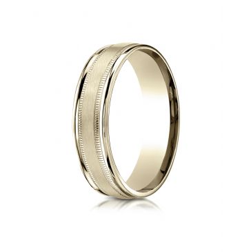 10k Yellow Gold 6mm Comfort-Fit Satin Finish Center with Milgrain Round Edge Carved Design Band