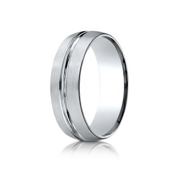 PLATINUM 7mm Comfort-Fit Satin-Finished with High Polished Center Cut Carved Design Band
