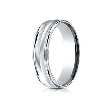 10k White Gold 6mm Comfort-Fit Chevron Design High Polished Round Edge Carved Design Band