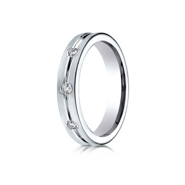 Platinum 6mm Comfort-Fit Etched Burnish Set 8-Stone Diamond Eternity Ring (.32ct)