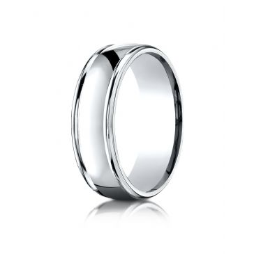 10k White Gold 7mm Comfort-Fit  high polish finish round edge Design band