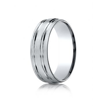 Platinum 7mm Comfort-Fit Satin-Finished with Parallel Grooves Carved Design Band