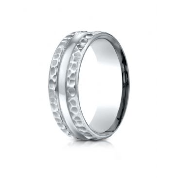 Platinum 7.5mm Comfort Fit Hammered Finish Center Cut Design Band