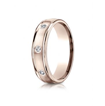 14k Rose Gold 6mm Comfort-Fit burnish Set 8-Stone Diamond Eternity Ring (.32ct)
