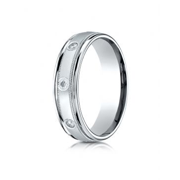 18k White Gold 6mm Comfort-Fit burnish Set 8-Stone Diamond Eternity Ring with Milgrain (.32ct)
