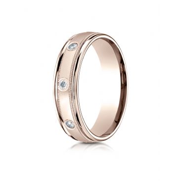 14k Rose Gold 6mm Comfort-Fit burnish Set 8-Stone Diamond Eternity Ring with Milgrain (.32ct)