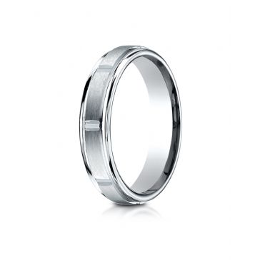 Palladium 4mm Comfort-Fit Satin-Finished 8 High Polished Center Cuts and Round Edge Carved Design Band