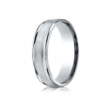 10k White Gold 6mm Comfort-Fit Satin Finish Center with Milgrain Round Edge Carved Design Band