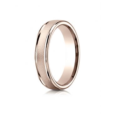 14k Rose Gold 4mm Comfort-Fit Wired-Finished High Polished Round Edge Carved Design Band