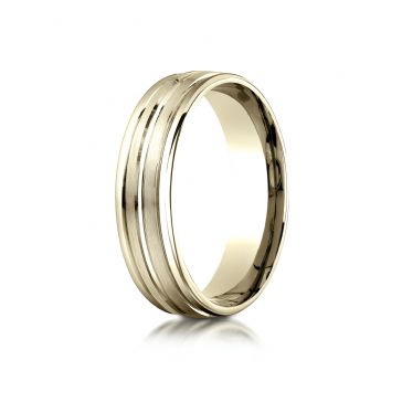 14k Yellow Gold 6mm Comfort-Fit Satin-Finished High Polished Center Trim and Round Edge Carved Design Band