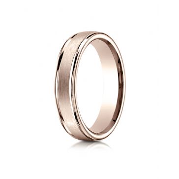 14k Rose Gold 4mm Comfort-Fit Satin-Finished High Polished Round Edge Carved Design Band