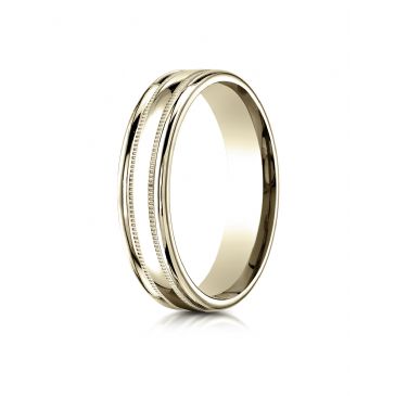 14k Yellow Gold 4mm Comfort-Fit  High Polished finish with a round edge and milgrain Carved Design Band