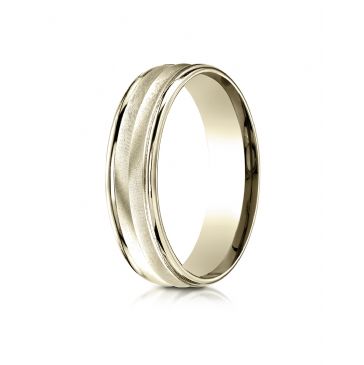 14k Yellow Gold 6mm Comfort-Fit Chevron Design High Polished Round Edge Carved Design Band