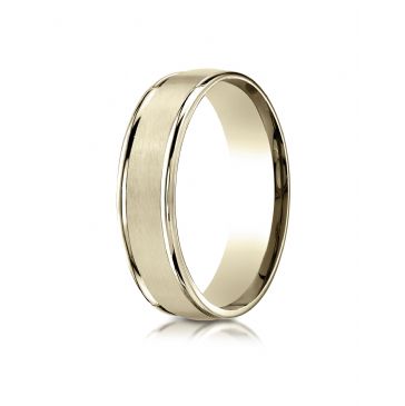 10k Yellow Gold 6mm Comfort-Fit Satin Finish High Polished Round Edge Carved Design Band
