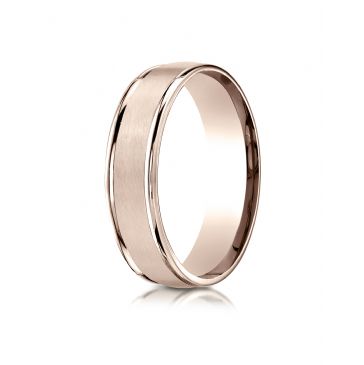 14k Rose Gold 6mm Comfort-Fit Satin Finish High Polished Round Edge Carved Design Band