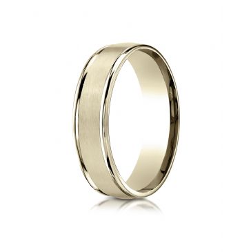 14k Yellow Gold 6mm Comfort-Fit Satin Finish High Polished Round Edge Carved Design Band