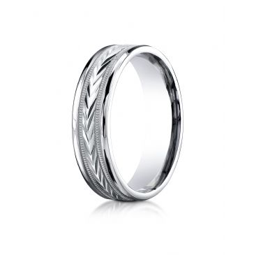 14k White Gold 6mm Comfort-Fit Harvest of Love Round Edge Carved Design Band