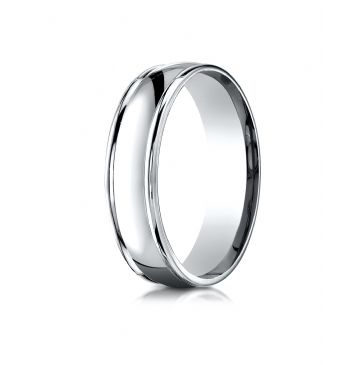 10k White Gold 6mm Comfort-Fit  high polish finish round edge Design band