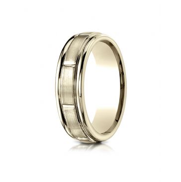 14k Yellow Gold 6mm Comfort-Fit Satin-Finished 8 High Polished Center Cuts and Round Edge Carved Design Band