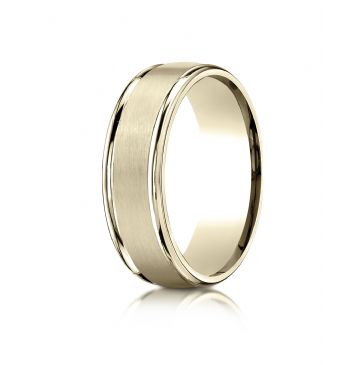 10k Yellow Gold 7mm Comfort-Fit Satin Finish High Polished Round Edge Carved Design Band