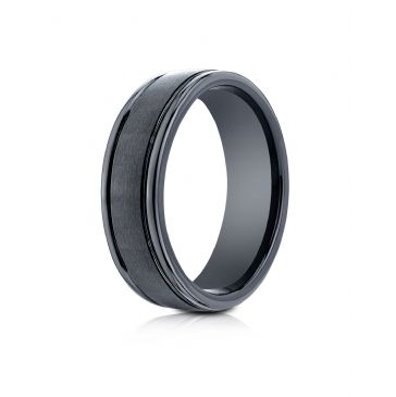Blackened Cobaltchrome 7mm Round Edge Satin Center Comfort Fit Ring