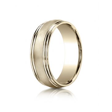 18k Yellow Gold 7.5mm Comfort-Fit Satin-Finished Double Round Edge Carved Design Band