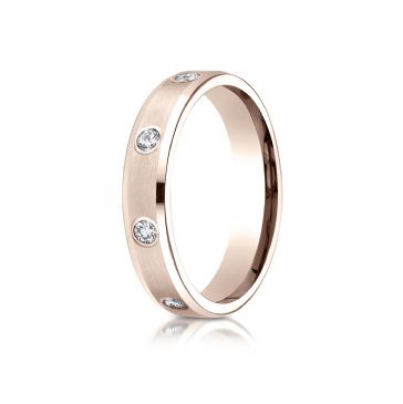 14k Rose Gold 4mm Comfort-Fit High Polish Edge Satin Center Burnish Set 8-Stone Diamond Eternity Ring (.32ct)