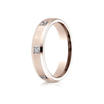 14k Rose Gold 4mm Comfort-Fit Princess Cut Burnish Set 6-Stone Eternity Ring (.30ct)