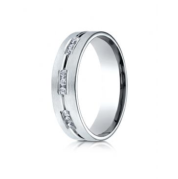 14k White Gold 6mm Comfort-Fit Etched Channel Set 9-Stone Diamond  Ring (.18ct)