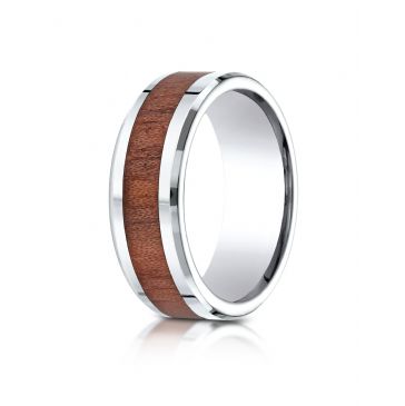 Cobaltchrome 8mm Comfort-Fit Drop Beveled Rosewood Inlay Cobalt Ring