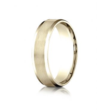 10k Yellow Gold 6mm Comfort-Fit Satin-Finished with High Polished Beveled Edge Carved Design Band