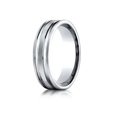 18k White Gold 6mm Comfort-Fit Satin-Finished with Parallel Grooves Carved Design Band