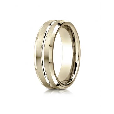 10k Yellow Gold 6mm Comfort-Fit Satin-Finished with High Polished Cut Carved Design Band