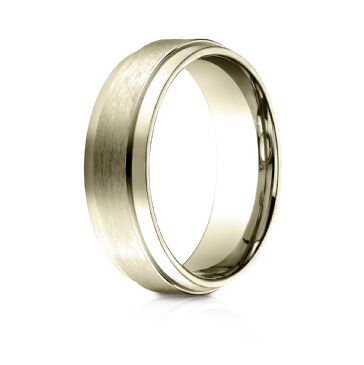 10k Yellow Gold 7mm Comfort-Fit Satin-Finished with High Polished Drop Edge Carved Design Band