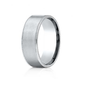 18k White Gold 8mm Comfort-Fit Riveted Edge Satin Finish Design Band