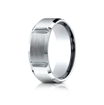 10k White Gold 8mm Comfort-Fit Satin-Finished Grooves Carved Design Band