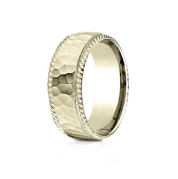 10k Yellow Gold 8mm Comfort-Fit Rope Edge Hammered Finish Design Band