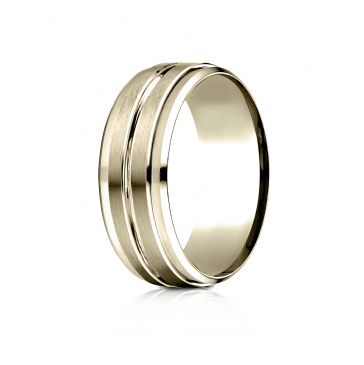 10k Yellow Gold 8mm Comfort-Fit Drop Bevel Satin Center Cut Design Band