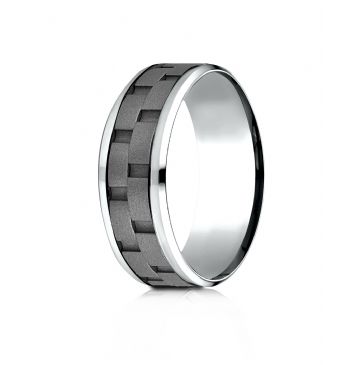 Cobaltchrome 8mm Comfort-Fit Beveled Edge Sandblasted Satin Finish Link Pattern  Design Ring