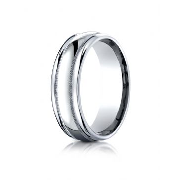 18kWhite Gold 7.5mm Comfort-Fit  Milgrain high polish carved Design Band