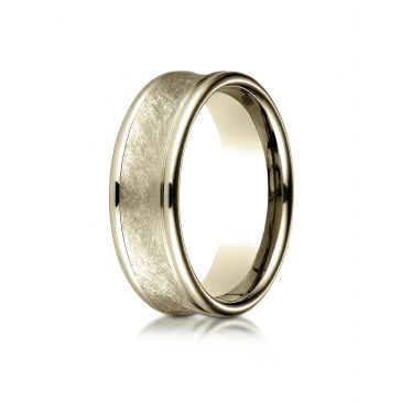 18k Yellow Gold 7.5 mm Comfort Fit Swirled Finish Center  Round Edge Design Band