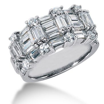 14K Diamond Round Brilliant, Straight Baguette Anniversary Ring (4.00ctw.)