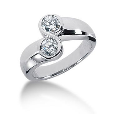 14K White Gold Double Round Brilliant Diamond Anniversary Ring (0.70ctw.)