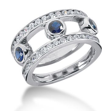 14K Open Spaced Sapphire Round Brilliant Diamond Anniversary Ring (1.5ctw.)