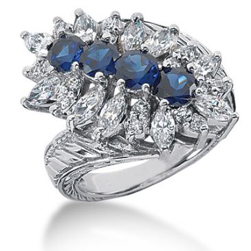 14K Marquise, Round Brilliant Sapphire Diamond Anniversary Ring (3.4ctw.)