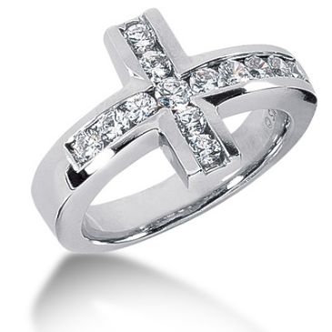 14K White Gold Round Brilliant Diamond Cross Anniversary Ring (0.94ctw.)